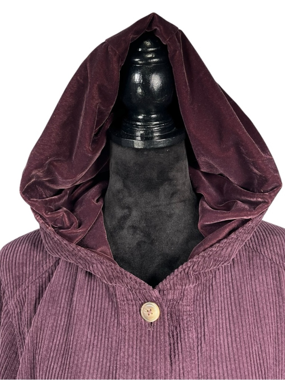 J. Jill Purple Corduroy Coat Hooded Button-Up Long Jacket Velvet Plum Spring - Picture 2 of 11